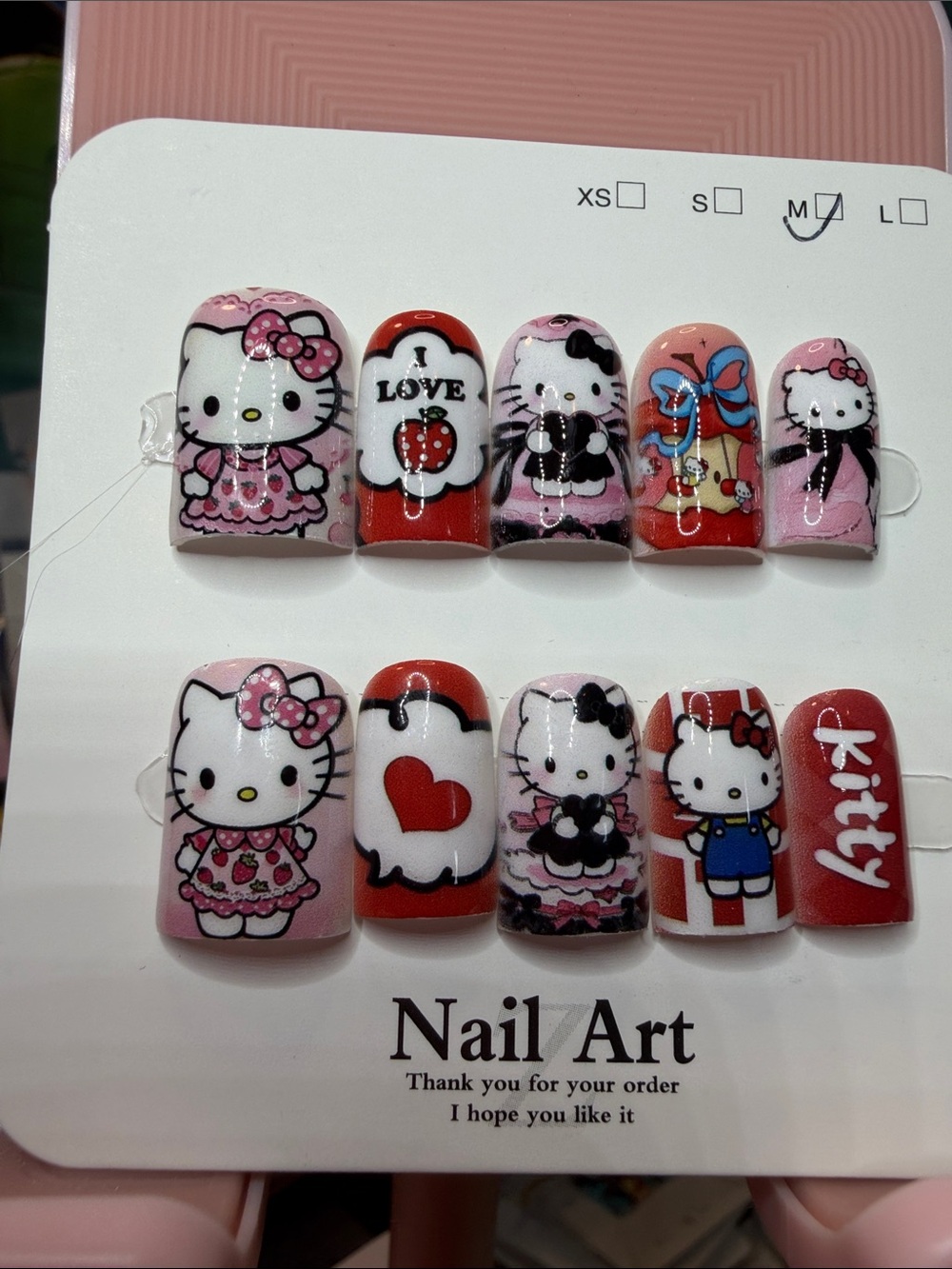 Duck Nail Hello Kitty Pink, Red & White Decorative Nail Tips